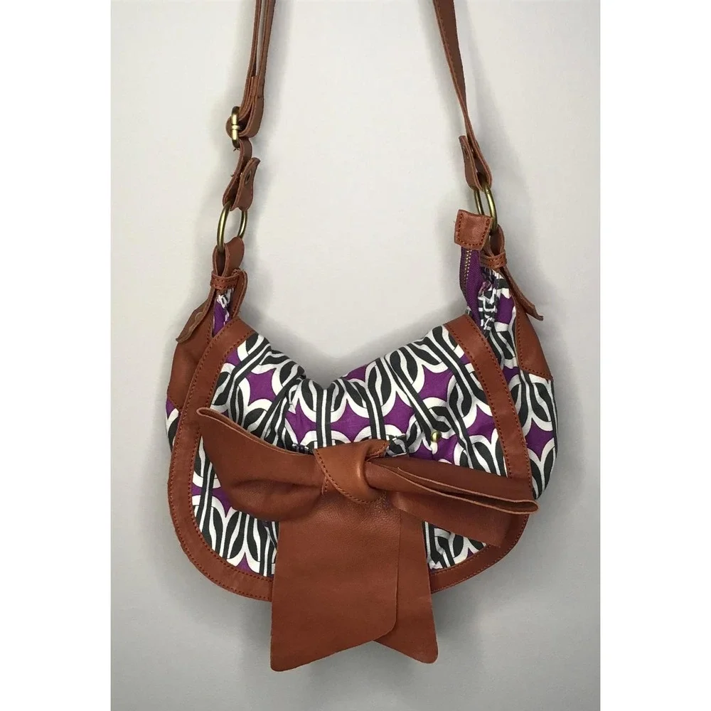 Anthropologie Deux Lux Purple Floral Canvas Crossbody Bag Whimsical Y2K Hobo